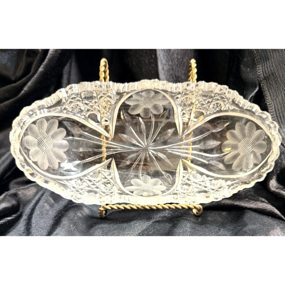Unmarked Other - AMERICAN BRILLIANT CUT CELERY DISH WITH FLORAL PATTERN 8 x 4 (2659)